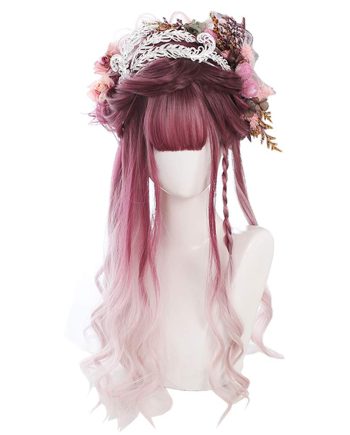 Purple Red Gradient Light Pink Synthetic Long Curly Hair Wig Japanese  Rooming Face Natural Cute Girls  Wigs