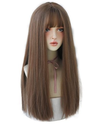 Long Straight Wig With Bangs Honey Brown Synthetic Hair for Women Natural Premium Soft Wig for Party  Use (22inch Honey Brown)