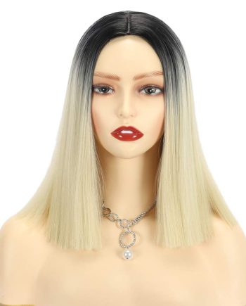 Ombre Blonde  Wig Middle Part Synthetic Wigs For Women 1B/613 blonde Wig Strigtht Shoulder Length Wig None Lace Heat Resistant Party Wig 14inch (Ombre Blonde Wig)