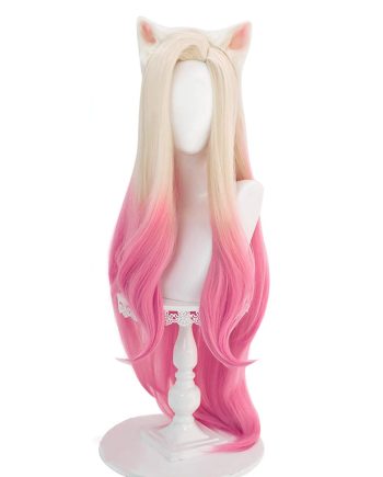 SL Ombre Pink  Wigs Women Long Straight Cute Sweet Hair Wig for Halloween Party Daily with Cap - 33''