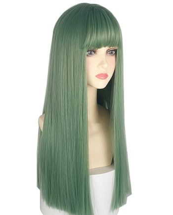 22 Inches long Hair Wig for Women Green Synthetic Hair Natural Long Straight Wig With Bangs Party  Wig for Girl (Malachite Green)