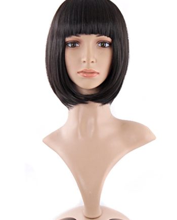 12 Inch/30cm Fashion Lady Short Straight Flat Bangs  Wig (Black)