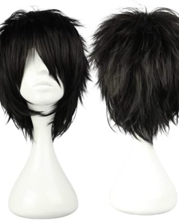 Short Black Cosplay Wig Spiky Fluffy Heat Resistant Synthetic Hair Emo Wig