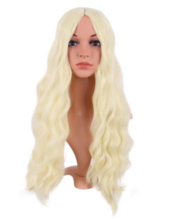 28 Inch/70 cm Long Wavy Middle Part with No Bangs Synthetic Fiber Curly Fashion Women Party  Wig (Light Blonde)