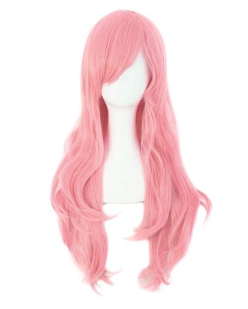 28" 70cm Long Curly Hair Ends Costume  Wig (Pink)