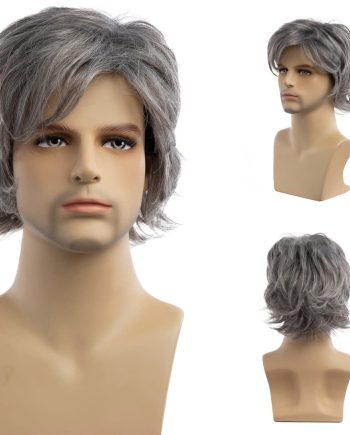 Mens Short Grey Wig Short Silver Gray Wigs Natural Synthetic Heat Resistant Hair Replacment Wig for Daily Party Costumes