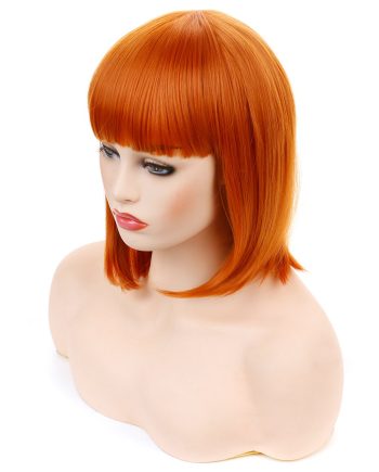 Short Straight Neat Bangs  Wigs Natural Looking Synthetic Hair Wig for Cosplay Costume Halloween (12 inches 2735# Orange)