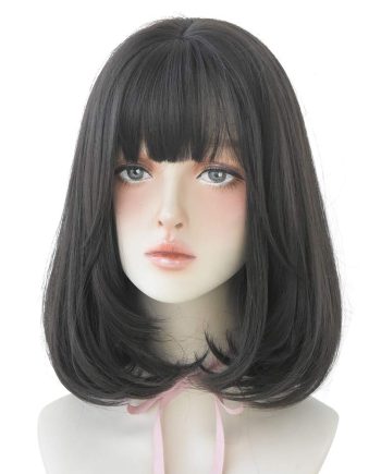 Balck Wig for Women Short Synthetic Wig with Bangs  Wig (Black berries, 14inch)