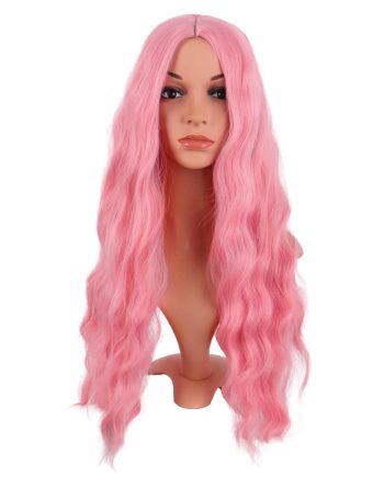 28 Inch/70 cm Long Wavy Middle Part with No Bangs Synthetic Fiber Curly Fashion Women Party  Wig (Light Pink)