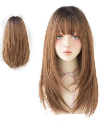Long Black Straight Hair Wig with Bangs Synthetic High Density Long Hair Wig for Women (Brown, 22inch)