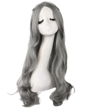 70 cm/28 Inch Carve Bangs Beautiful Long Curly Wavy Hair  Wig (Granny Gray)