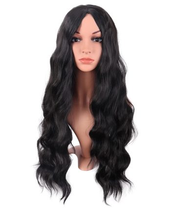28 Inch/70 cm Long Wavy Middle Part with No Bangs Synthetic Fiber Curly Fashion Women Party  Wig (Black)