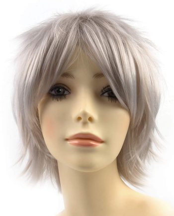 Anime Halloween Wig Silvery Grey for  Party, Synthetic Layered Short Hair Wigs with Bangs, Pastel Wigs for Women Men