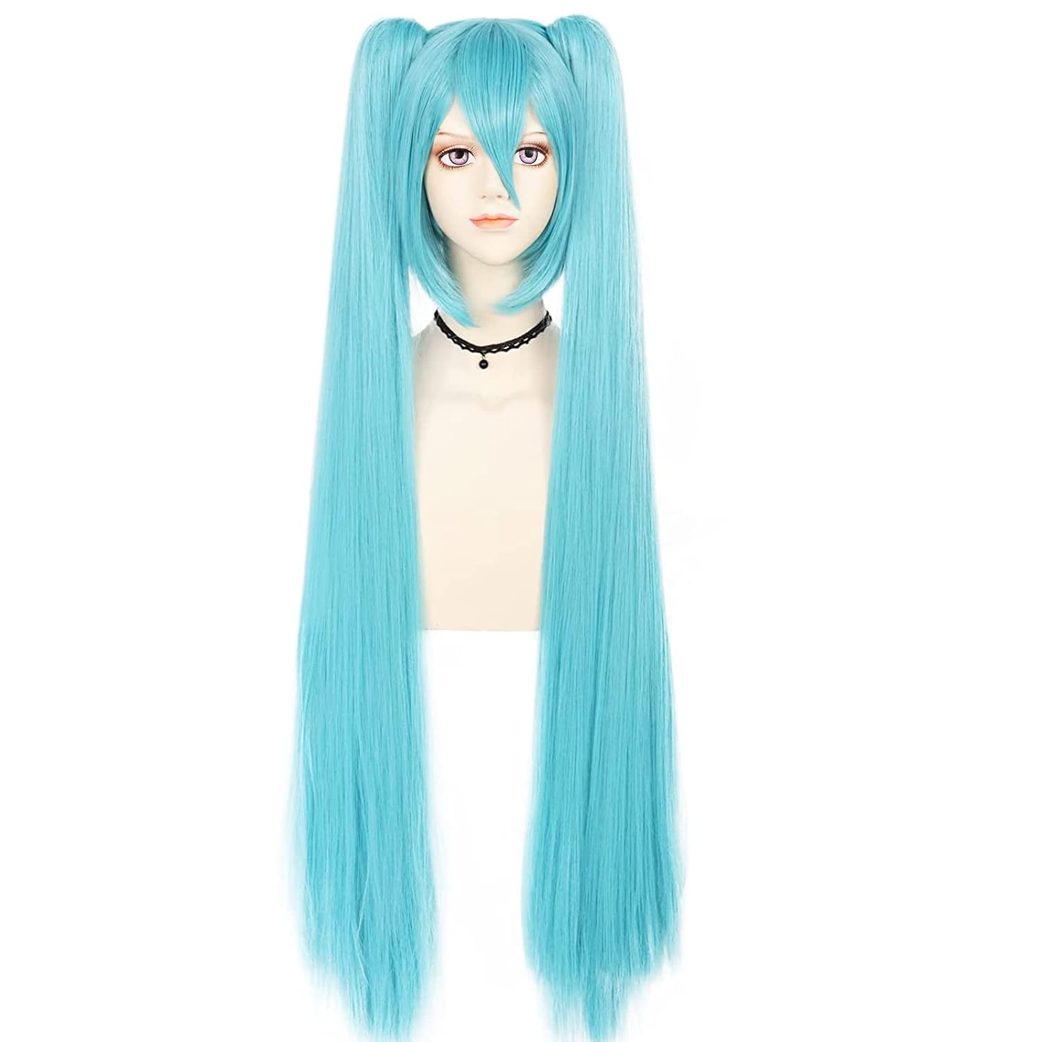 48inch/120cm Long Blue Wig【+Wig Cap】with Double Ponytails for Women Long Straight White Ponytail Wigs Blue Pigtails Wigs for Straight Pigtail Wig for Halloween Party