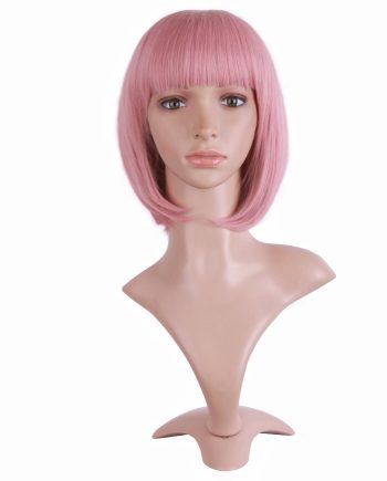 12 Inch/30cm Fashion Lady Short Straight Flat Bangs  Wig (Rouge Pink)