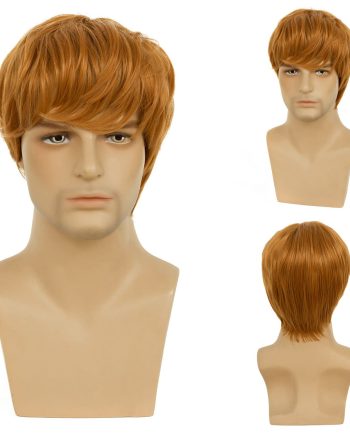 Mens Wig Short Orange Costume Hair Replacement Synthetic Cosplay Halloween Hair Wigs