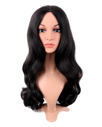 22 Inch/55cm Fashion Long Synthetic Fiber Curly Hair Middle Part  Wig (Black)