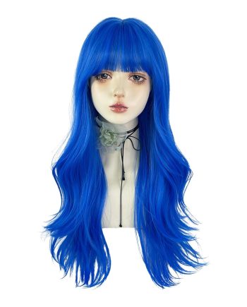 Blue Long Wavy Wigs with Bangs for Women Loose Wavy Wig Curly Wavy Synthetic  Wig for Girl Colorful Costume Wigs