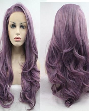 Long Wavy Synthetic Lace Front Wig Glueless Purple High Temperature Heat Resistant Fiber Hair Wigs For Women