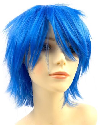 Anime Halloween Wig Blue for  Party, Synthetic Layered Short Hair Wigs with Bangs, Pastel Wigs for Women Men