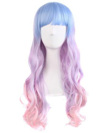 Beautiful Long Wavy Harajuku Style  Wig (Light Blue/Light Purple/Pink)