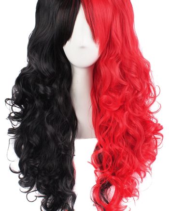 Multi color  Long Curly Clip on Ponytails  Wig (Black/Red)