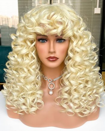 613 Curly Wig with Bangs for Black Women Kinky Long curly Synthetic Hair Wigs Daily Use  17 Inch