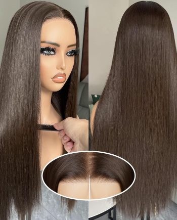 Brown Wig, Glueless Synthetic Pre Plucked Pre Cut 6x4.5 Lace Front Chocolate Dark Brown Easy to  Put on  26inch Long Straight Wigs for Black Women