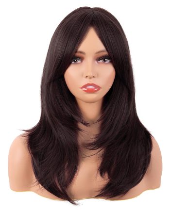 20 Inch/50 cm Long Layered With Bangs Straight Synthetic fiber Shoulder Length Hair for Daily Use or Party Wig (Dark Brown)